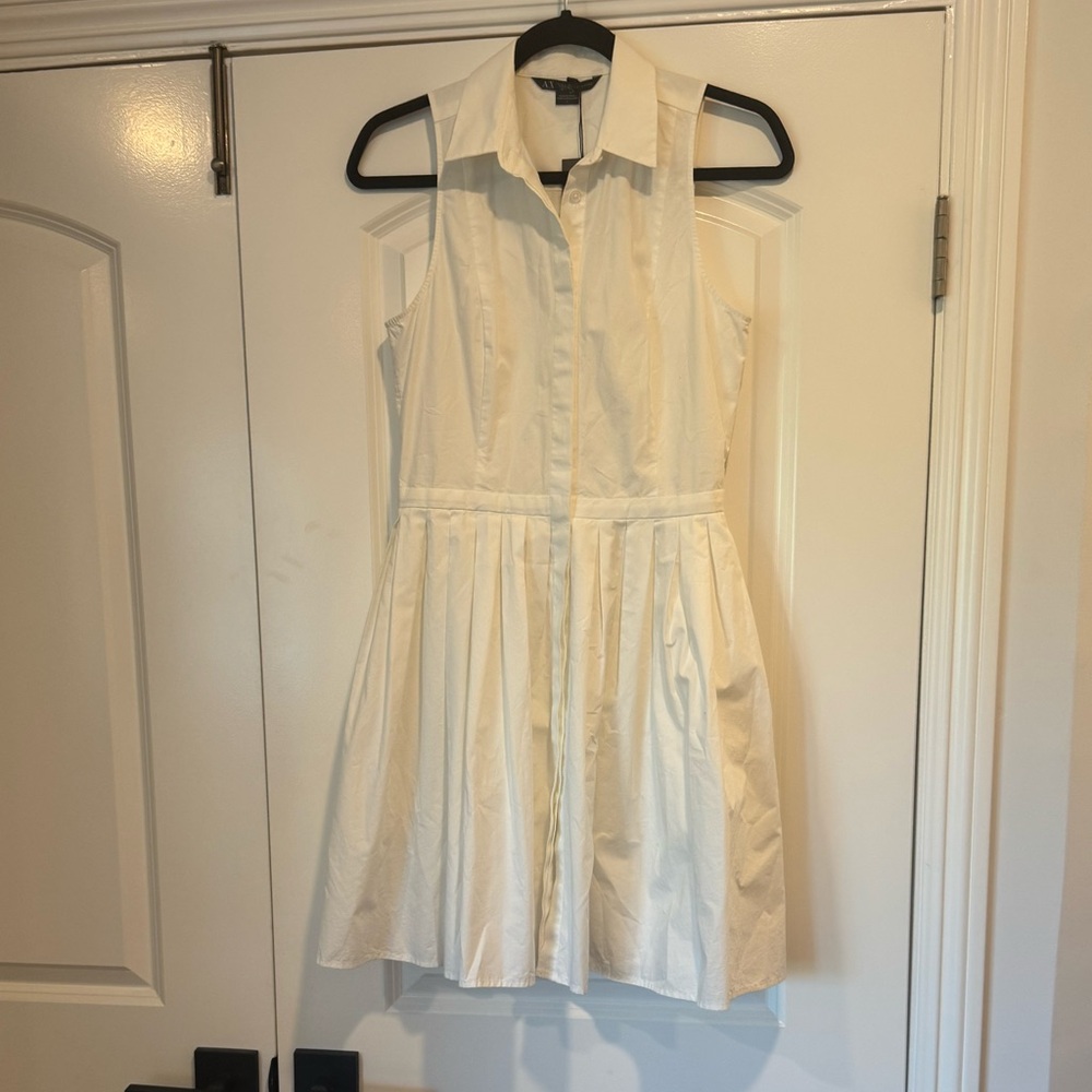 A/X Armani Exchange Sleeveless Collared White Pleated Shirt Dress